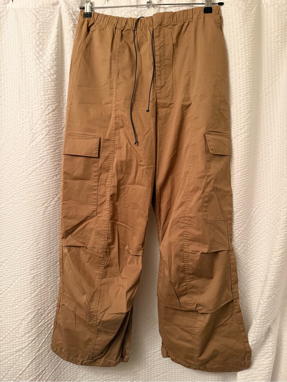 Zara Cargo Parachute Cinch Pants Sz M Khaki Brown Dance Streatwear Drawstring